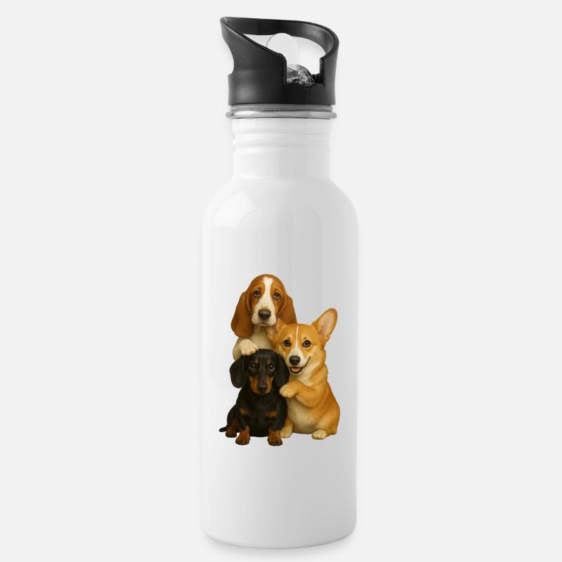 Hund Hunde Süße Hunde - Trinkflasche mit integriertem Trinkhalm - Weiß
