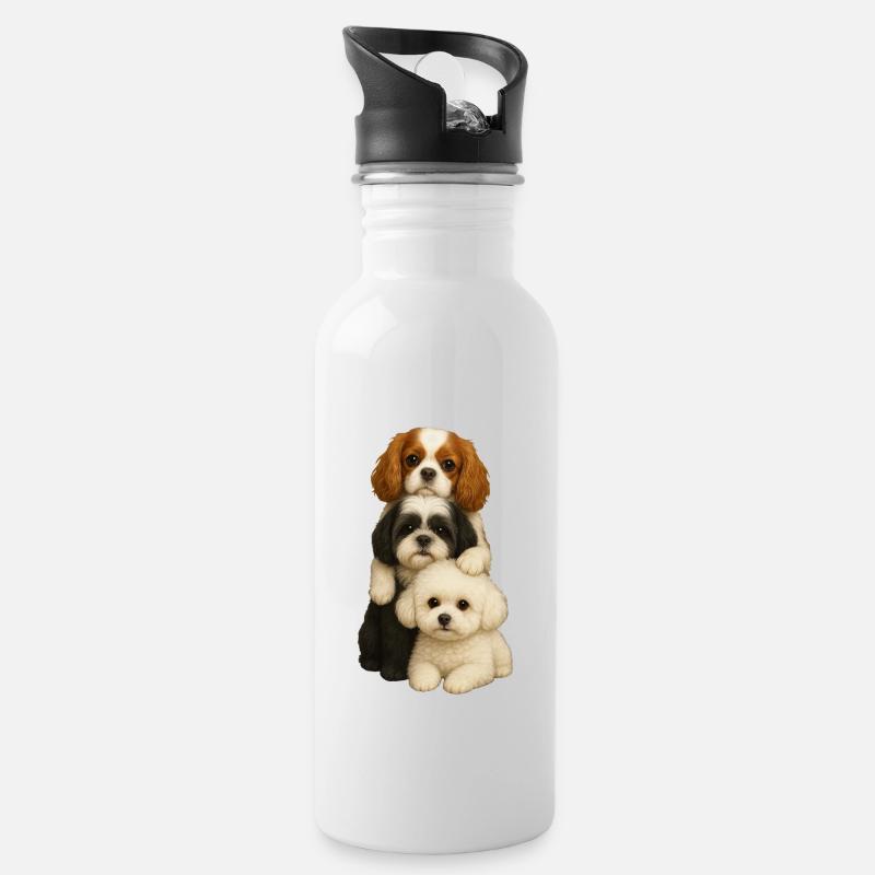 Chien Chiens Chiens mignons - Gourde avec paille intégrée - blanc