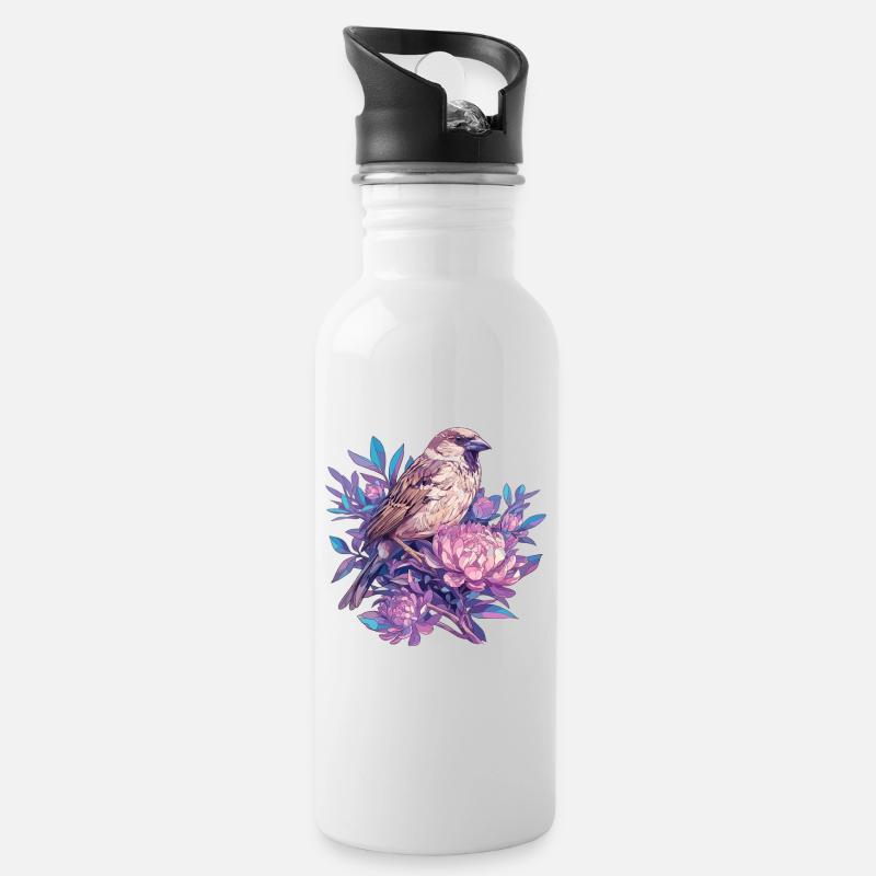 Spatzen Spatz - Trinkflasche mit integriertem Trinkhalm - Weiß