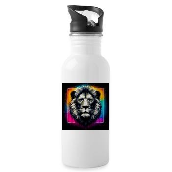 Löwe - Trinkflasche mit integriertem Trinkhalm - Weiß - Rechts