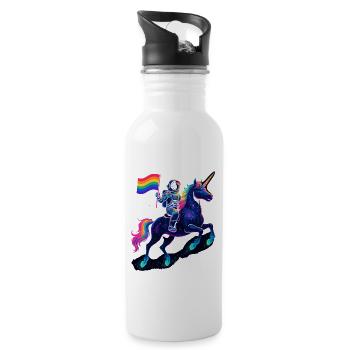 Astronaut Auf Einhorn Mit Regenbogenflagge - Trinkflasche mit integriertem Trinkhalm - Weiß - Rechts