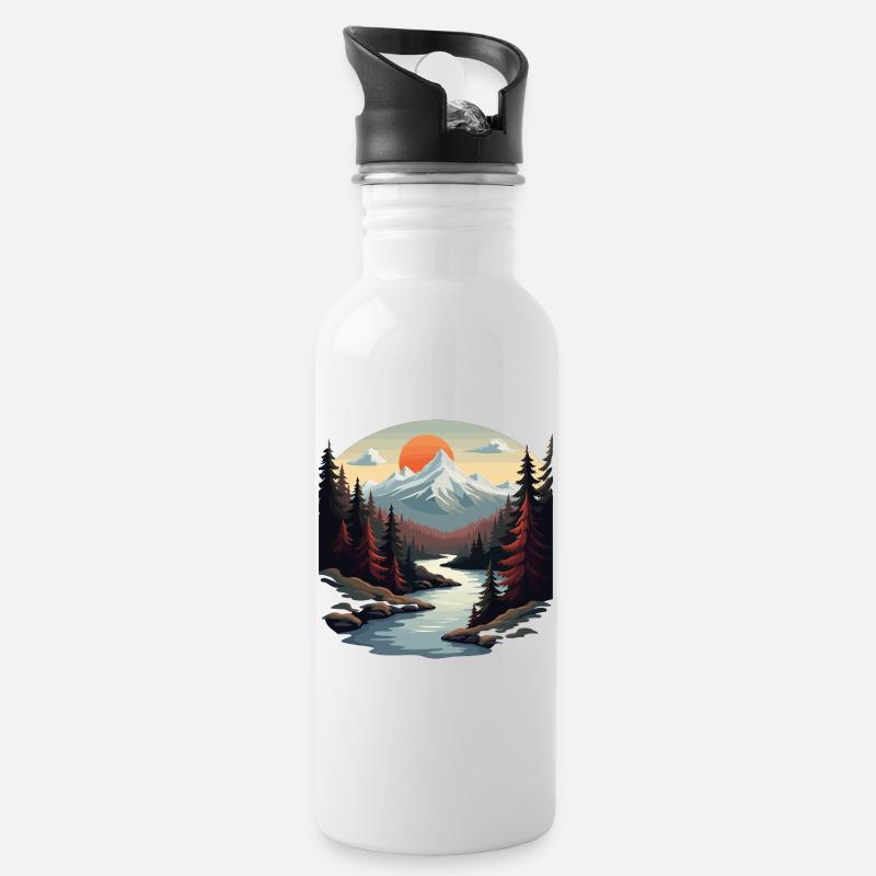 Gebirgsparadies mit Sonnenuntergang - Trinkflasche mit integriertem Trinkhalm - Weiß