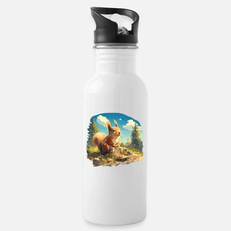 Eichhörnchen - Trinkflasche mit integriertem Trinkhalm - Weiß
