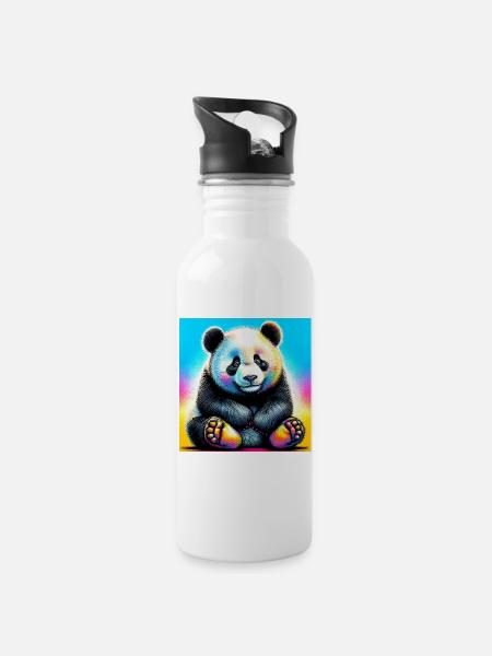 Panda - Trinkflasche mit integriertem Trinkhalm - Weiß