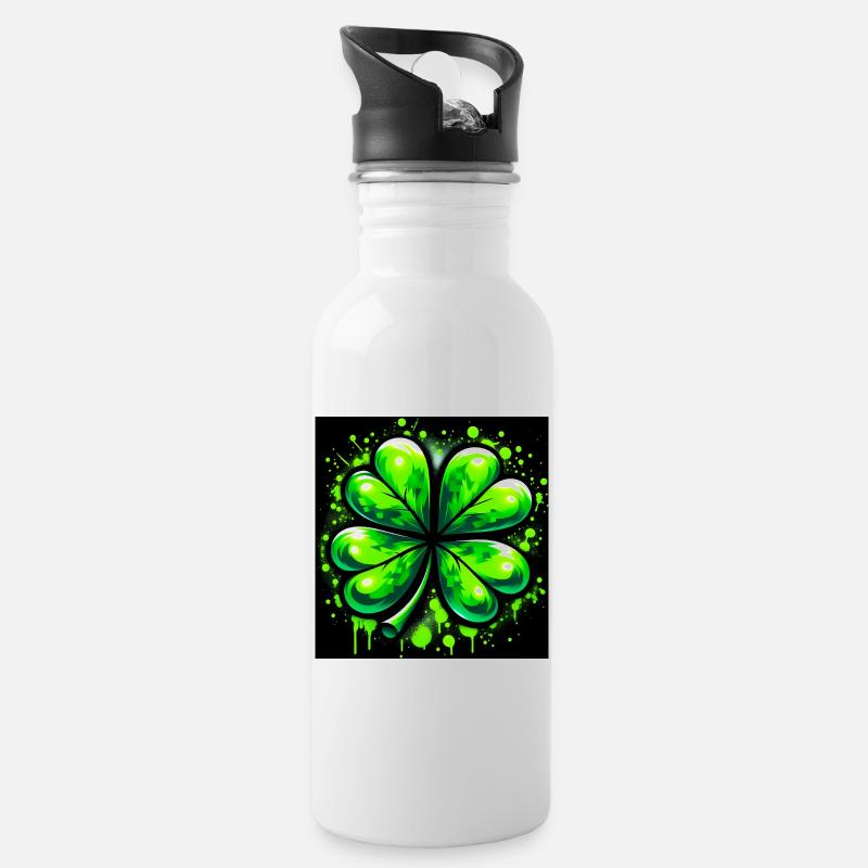 Four-leaf clover - Water bottle with straw - white
