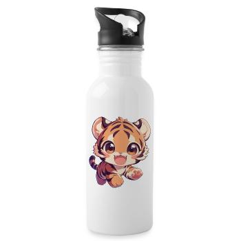Sumatra-Tiger - Trinkflasche mit integriertem Trinkhalm - Weiß - Rechts