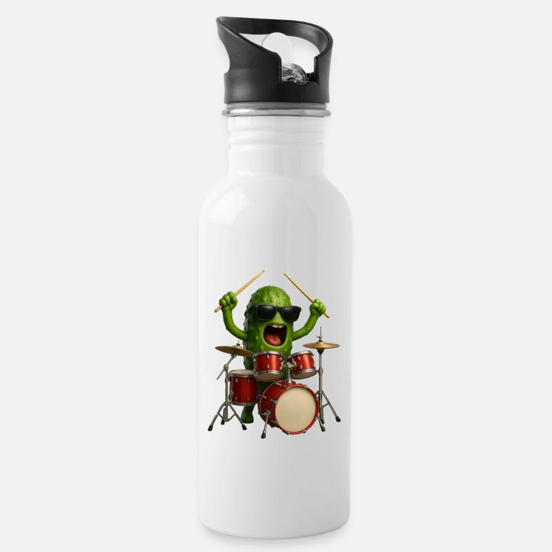 Gewürzkurke Schlagzeug - Trinkflasche mit integriertem Trinkhalm - Weiß