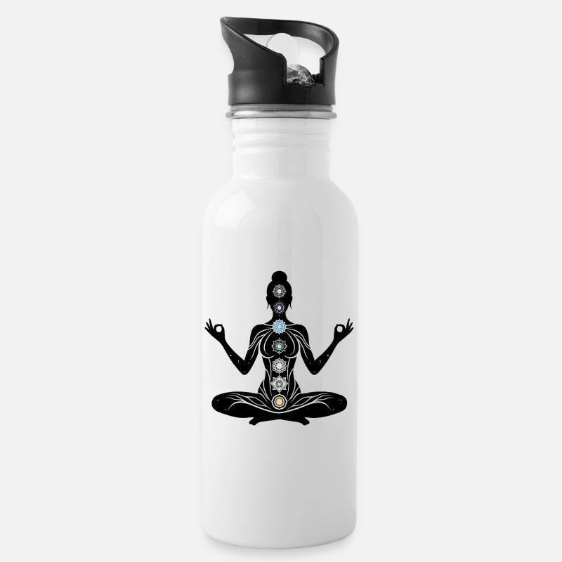 Yoga - Trinkflasche mit integriertem Trinkhalm - Weiß