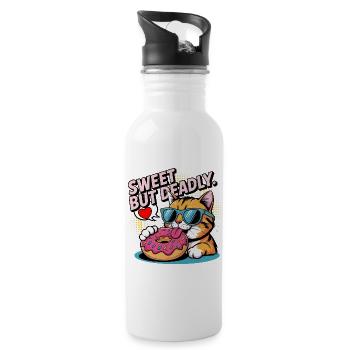 Sweet But Deadly Cat Donut - Water bottle with straw - white - Right