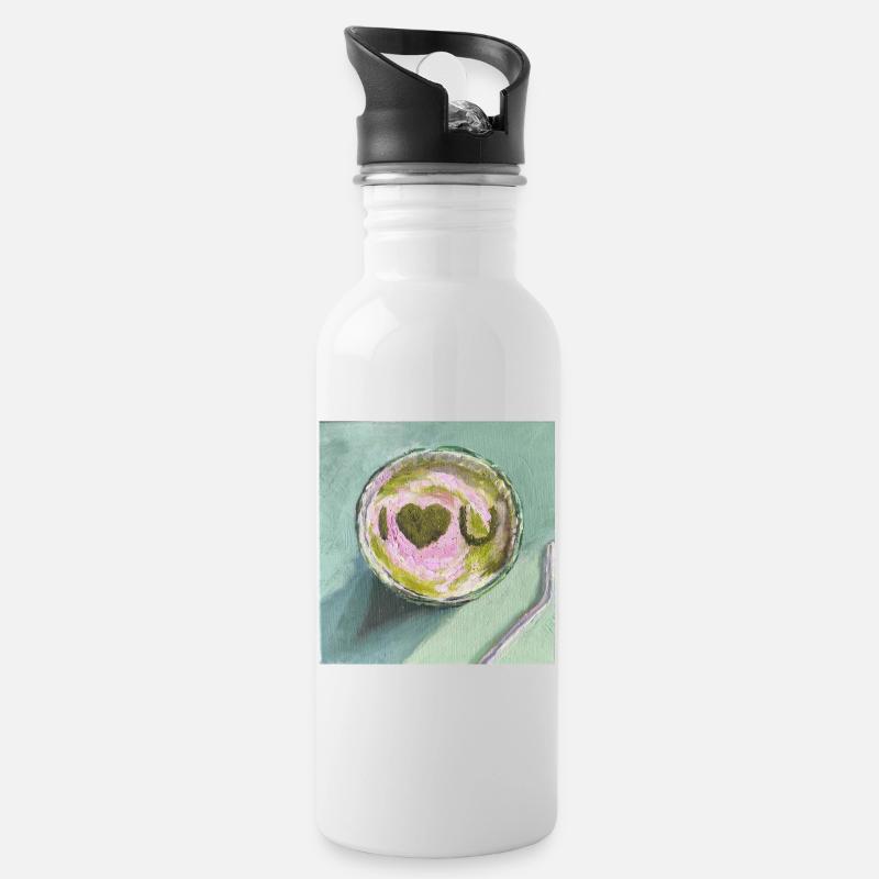 I luv Matcha Künstlerische Snack-Illustration - Trinkflasche mit integriertem Trinkhalm - Weiß