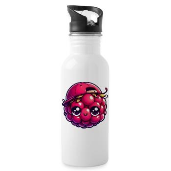 Entzückende Himbeere mit Kappe - Trinkflasche mit integriertem Trinkhalm - Weiß - Rechts