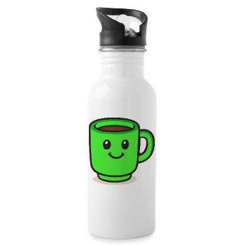 kaffeetasse-smile-cartoon - Trinkflasche mit integriertem Trinkhalm - Weiß - Rechts