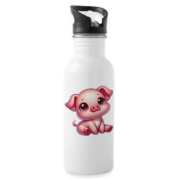 Cute Piglet Cartoon Farm Kawaii Agriculture - Water bottle with straw - white - Right