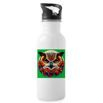 owl - Water bottle with straw - white - Right