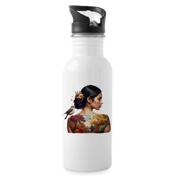 Herbstliche Naturblumen Damen T-Shirt - Trinkflasche mit integriertem Trinkhalm - Weiß - Rechts