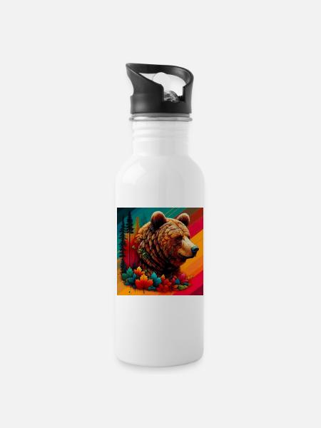 Bär - Trinkflasche mit integriertem Trinkhalm - Weiß