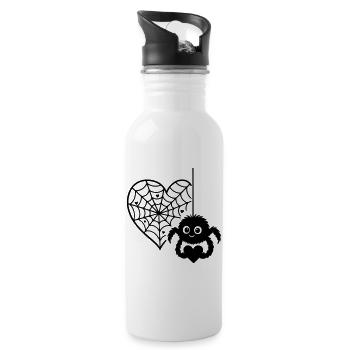 Flauschige_Spinne_und_Herzspinnennetz with heart - Water bottle with straw - white - Right