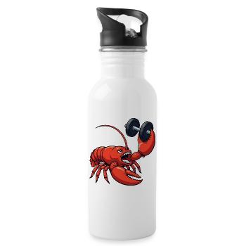 Lustiger Hummer Fitness Hantel Training Cartoon - Trinkflasche mit integriertem Trinkhalm - Weiß - Rechts