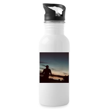 Flusslandschaft bei Sonnenuntergang - Trinkflasche mit integriertem Trinkhalm - Weiß - Rechts