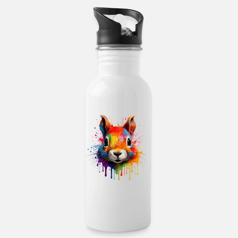 Buntes Eichhörnchen  - Trinkflasche mit integriertem Trinkhalm - Weiß