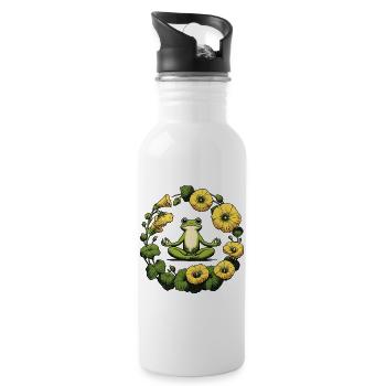 Peaceful Frog Meditation Circle - Water bottle with straw - white - Right