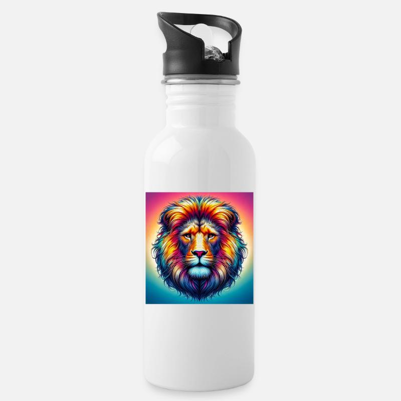 lion - Water bottle with straw - white