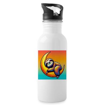 Sloth sleeps on the Moon - Water bottle with straw - white - Right