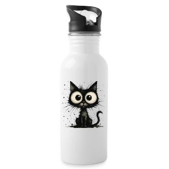 Funny black cat with big eyes – splash - Water bottle with straw - white - Right