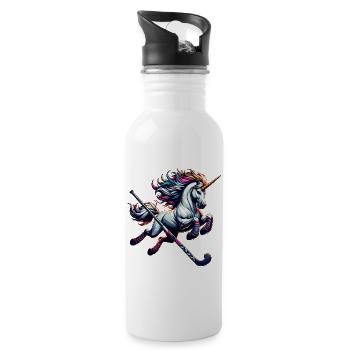 Eishockey Einhorn Mit Schläger Fantasy Power - Water bottle with straw - white - Right