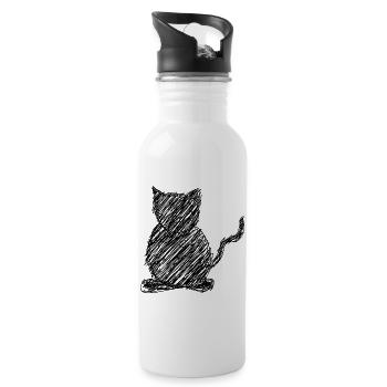 Katze Scribble Zeichnung Tier Geschenk - Trinkflasche mit integriertem Trinkhalm - Weiß - Rechts