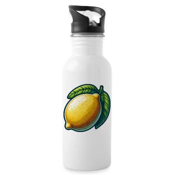 Helle Zitrone mit grafischen Blättern - Trinkflasche mit integriertem Trinkhalm - Weiß - Rechts