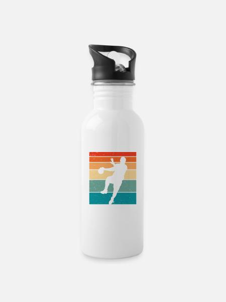 Retro Handball Handballer - Trinkflasche mit integriertem Trinkhalm - Weiß