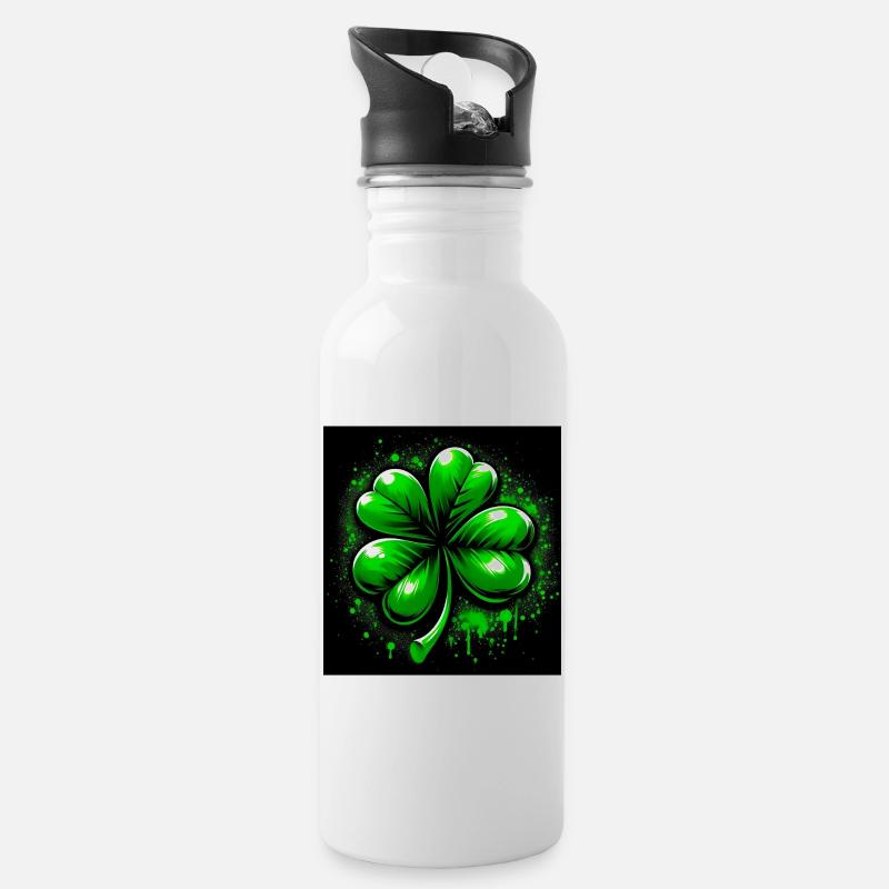 Four-leaf clover - Water bottle with straw - white