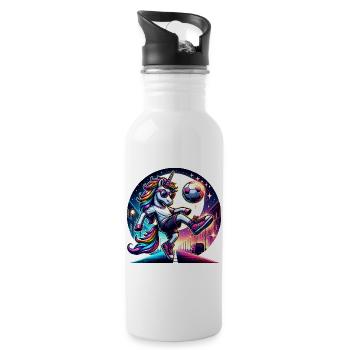 Unicorn Football Magic Under The Moonlight - Water bottle with straw - white - Right