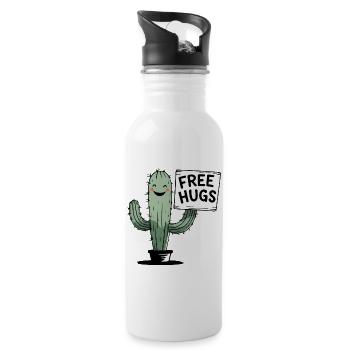 Cactus with Free Hugs Sign - Water bottle with straw - white - Right