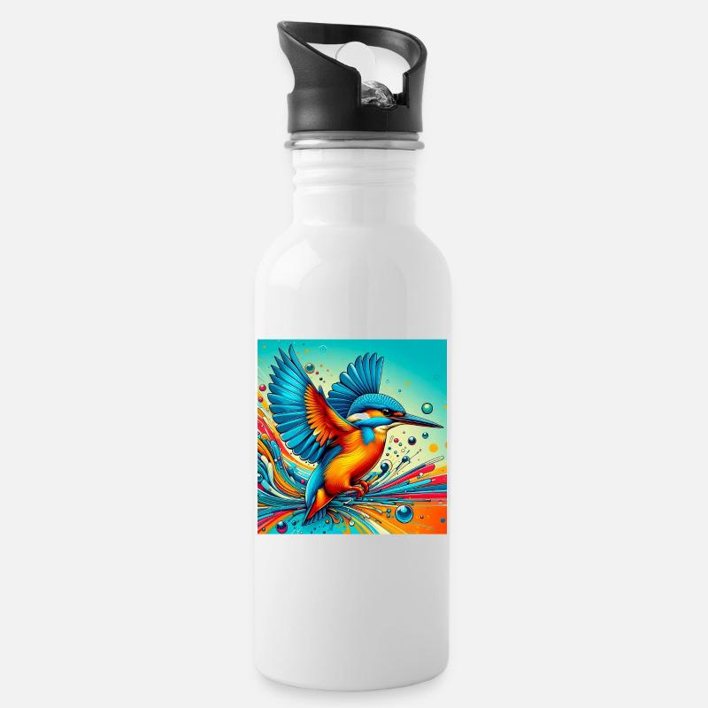 Eisvogel - Trinkflasche mit integriertem Trinkhalm - Weiß