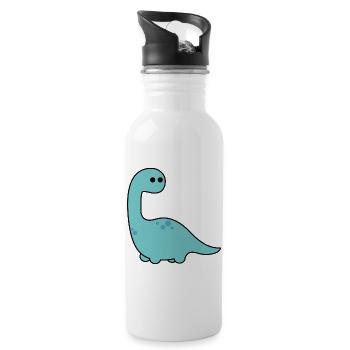 Langhals Dino Blau Cartoon - Trinkflasche mit integriertem Trinkhalm - Weiß - Rechts