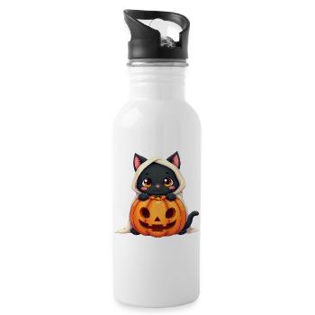 Halloween Cat with Halloween Pumpkin - Water bottle with straw - white - Right