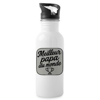 Der beste Vater der Welt - Vatertag - Geschenk - Trinkflasche mit integriertem Trinkhalm - Weiß - Rechts
