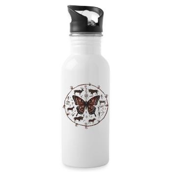 Runenkreis Schmetterling - Trinkflasche mit integriertem Trinkhalm - Weiß - Rechts