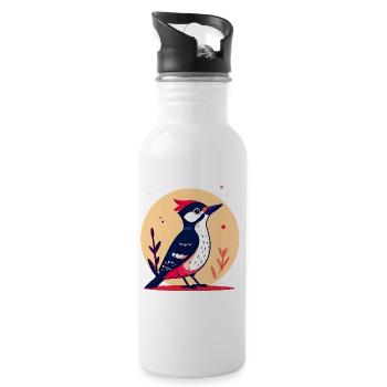 Buntspecht mit roter Haube - Trinkflasche mit integriertem Trinkhalm - Weiß - Rechts