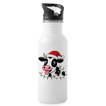 Kuh Weihnachten lustig süß Landwirt Bauernhof - Trinkflasche mit integriertem Trinkhalm - Weiß - Rechts