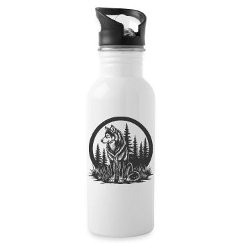 Wolf im Wald in einem kreisförmigen Rahmen - Trinkflasche mit integriertem Trinkhalm - Weiß - Rechts