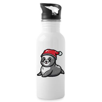 Robbe Tier Weihnachten - Trinkflasche mit integriertem Trinkhalm - Weiß - Rechts