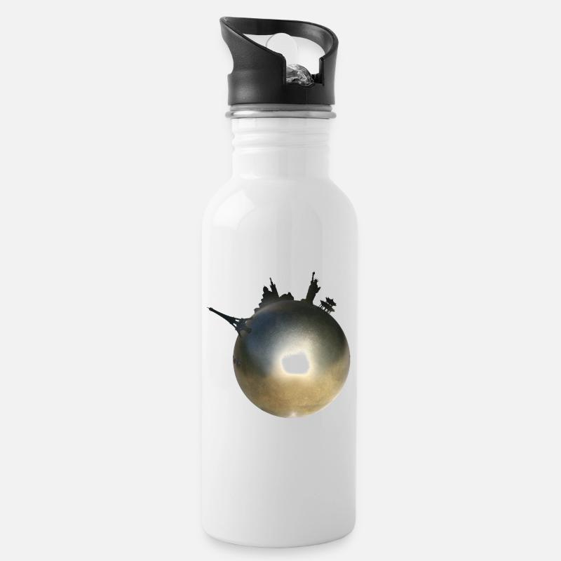 Pétanque World - Die Welt des Pétanque - Trinkflasche mit integriertem Trinkhalm - Weiß