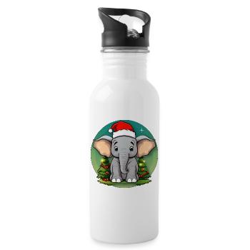 Elefanten Weihnachten / Weihnachtsmann Elefant - Trinkflasche mit integriertem Trinkhalm - Weiß - Rechts