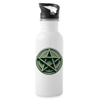 Emerald Pentagram Crest - Water bottle with straw - white - Right