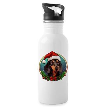 Christmas Dachshund - Water bottle with straw - white - Right