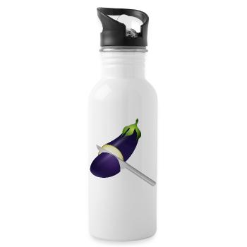 Aubergine lumineuse avec couteau de cuisine - Gourde avec paille intégrée - blanc - Droite