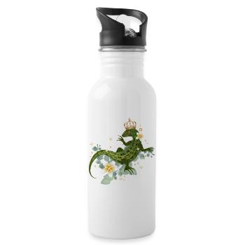 Lézard couronné avec des fleurs et des accents brillants - Gourde avec paille intégrée - blanc - Droite
